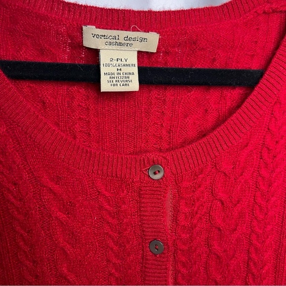 Vertical Design Red 100% Cashmere Cardigan Sweater Size Medium With Buttons - Picture 2 of 15